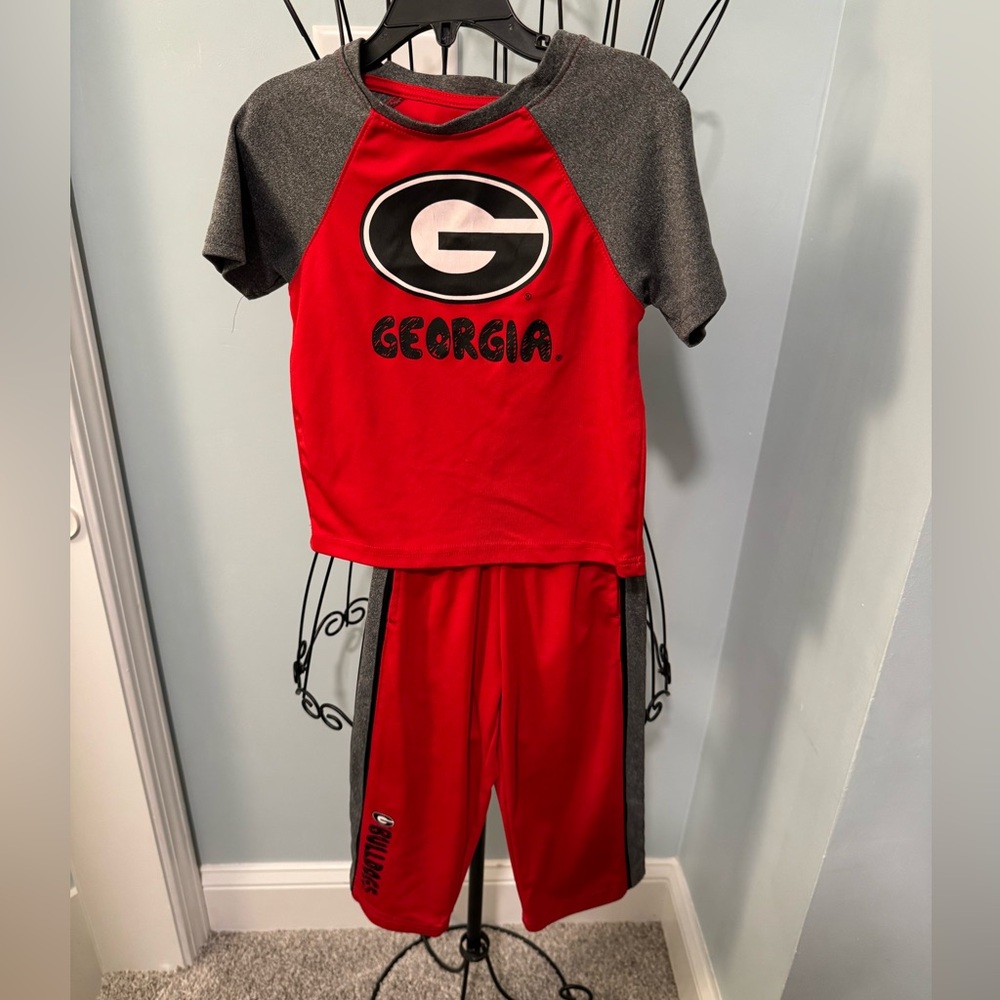 University of Georgia UGA Polyester Shirt & pull on pants Bulldogs Dawgs 2T Red
